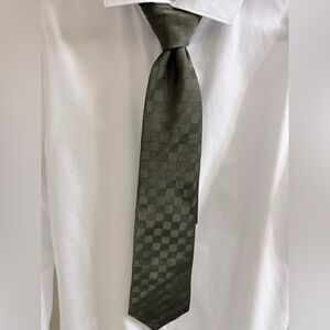 Tommy Hilfiger Olive Green Checkered Silk Tie